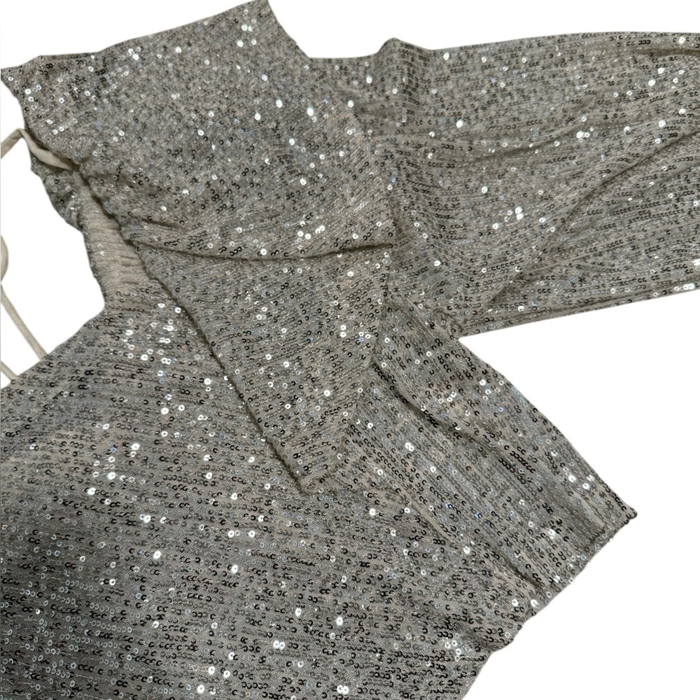Free People Silver Sequin Long Sleeve Top - Picture 5 of 9